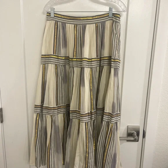 Banana Republic Zephyr Midi Skirt Gauzy Cream Gold Striped Midi Skirt - Picture 2 of 10